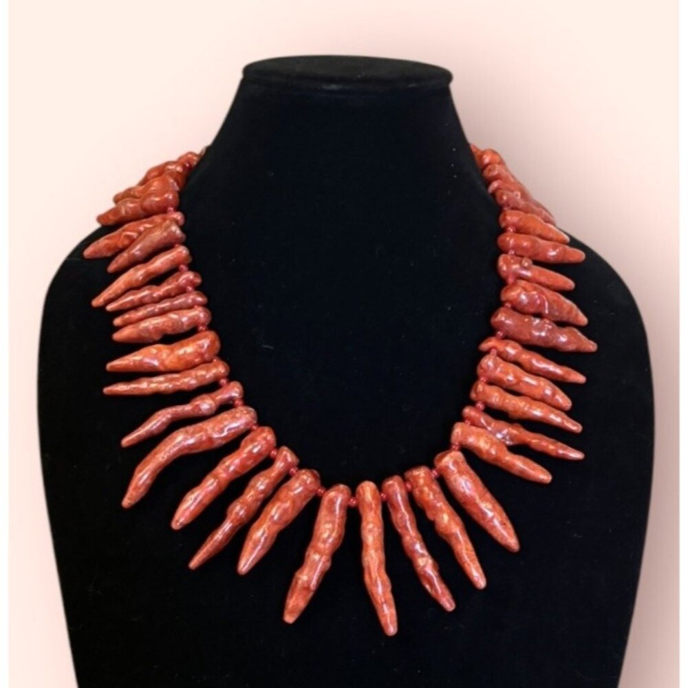 Vintage HUGE Statement Red Coral Handmade S Clasp Collar Necklace 22”